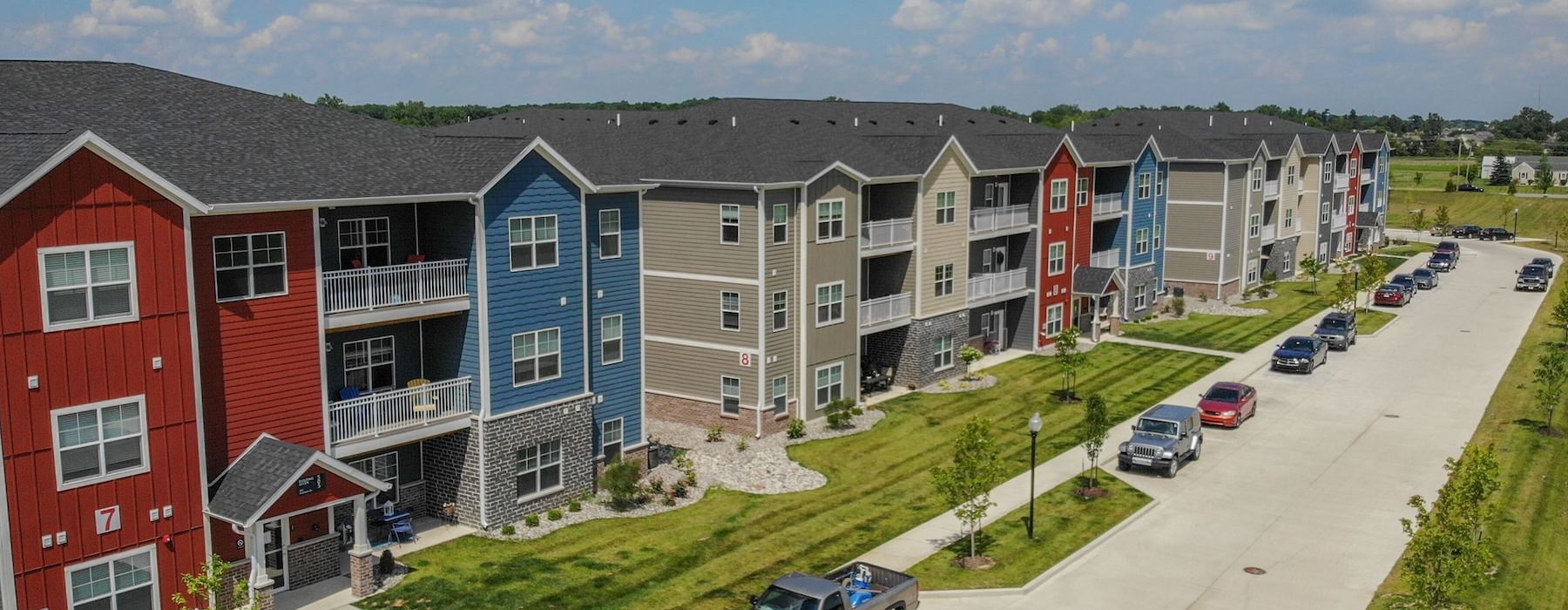 an aerial view of an apartment complex